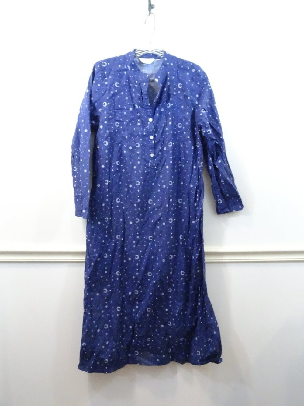 Bonsoir London Celestial 100% Cotton Nightgown Size S Long Sleeves Stars Moon